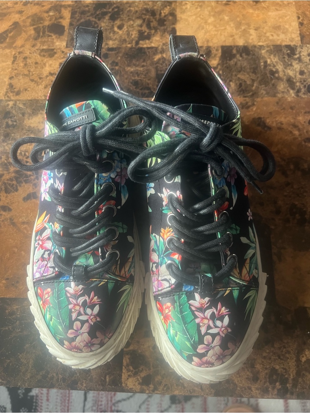Giuseppe Zanotti Black Floral Platform Lace-Up Sneakers